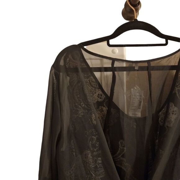 Maurices Studio Y Large Black White Lace Button 3/4 Sleeve Chiffon Top - Picture 10 of 13